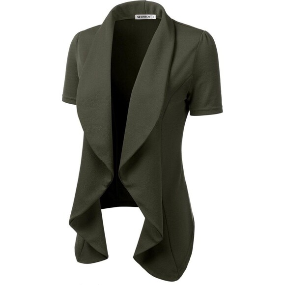 DOUBLJU Casual Draped Ruffles Blazer Short Sleeve Basic Open Front Cardigan... - Picture 1 of 9
